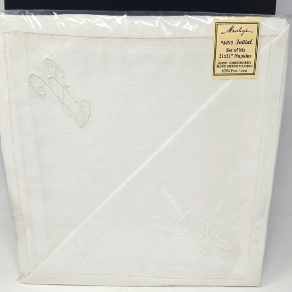 Moseley's White Linen Napkins Set Of Six Letter A